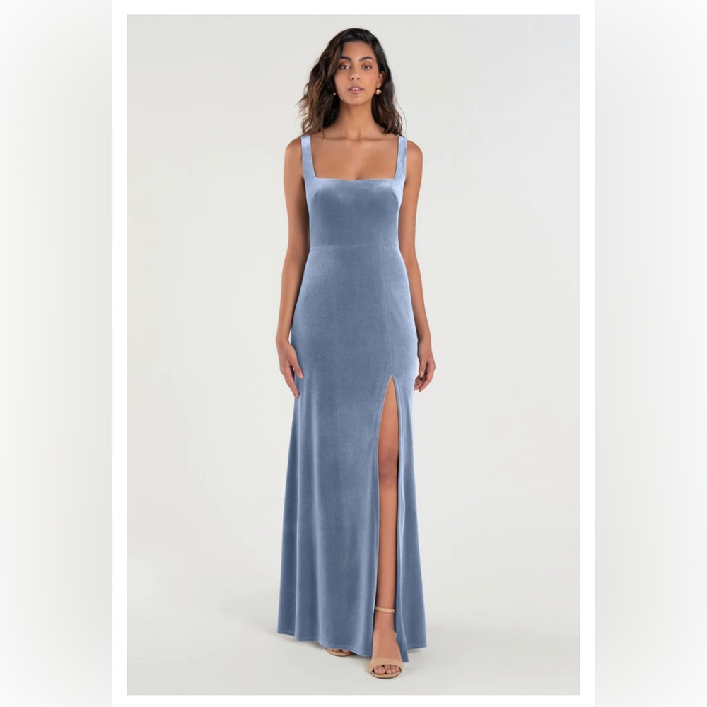 Jenny Yoo Velvet Mara Dress in Bluestone Size 10